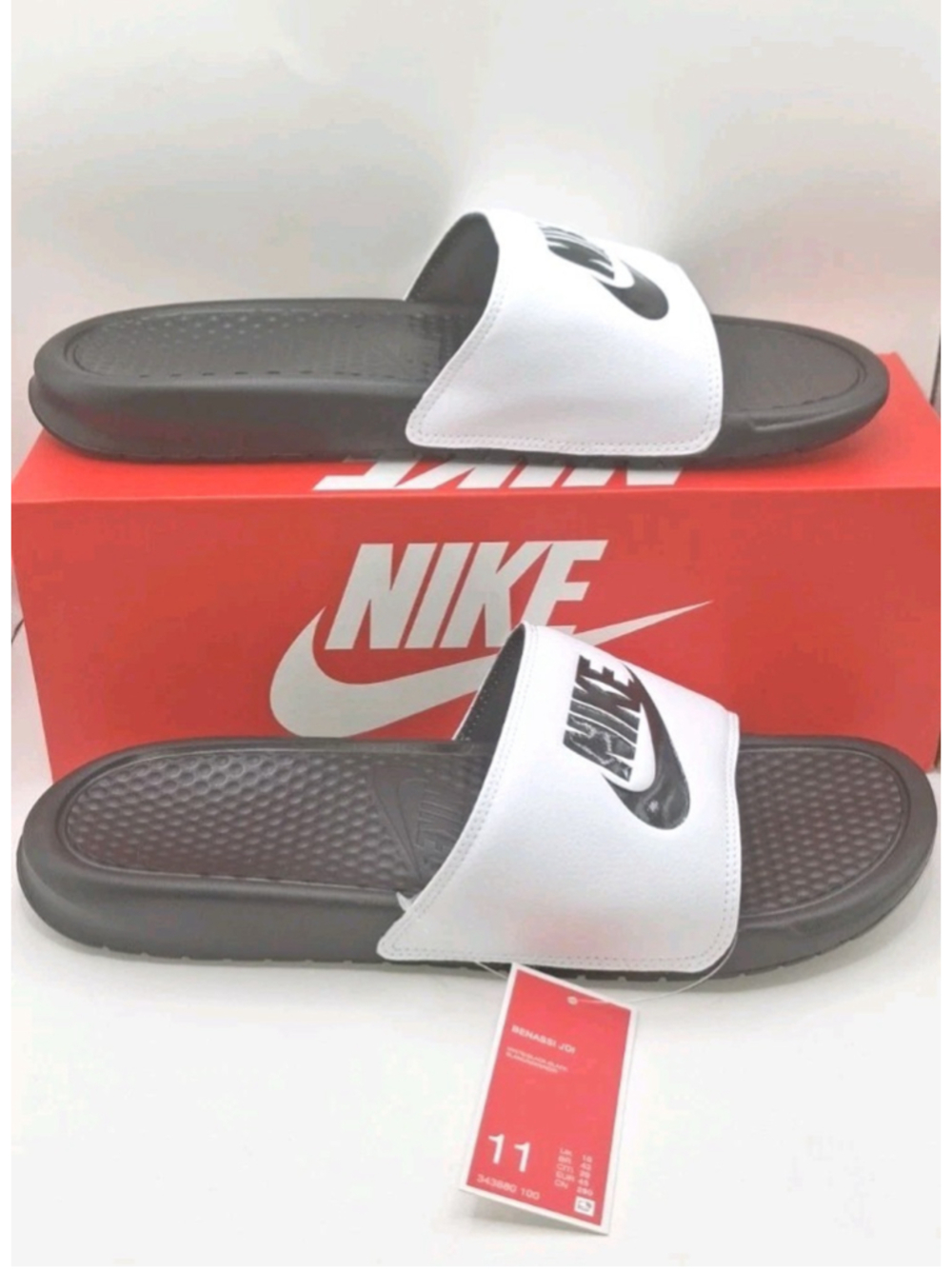 Nike 343880-100 Benassi Sandal for Men Black/White NIB Size 11